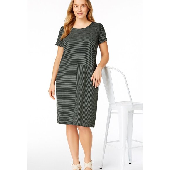 Eileen Fisher 100% Organic Linen Dress Womens SZ M Striped Lagenlook - Picture 1 of 8